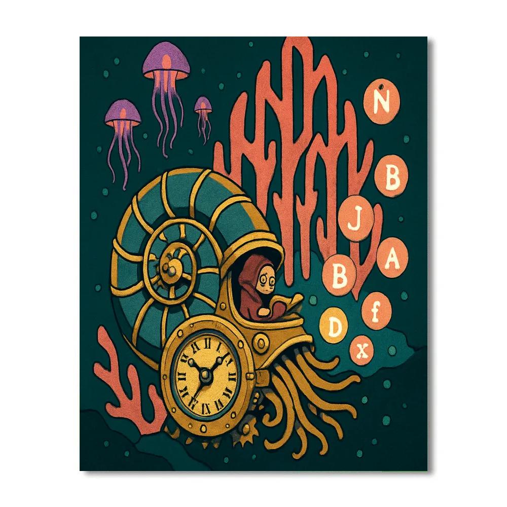 Clockwork Nautilus In Fantasy Abyss paint by color