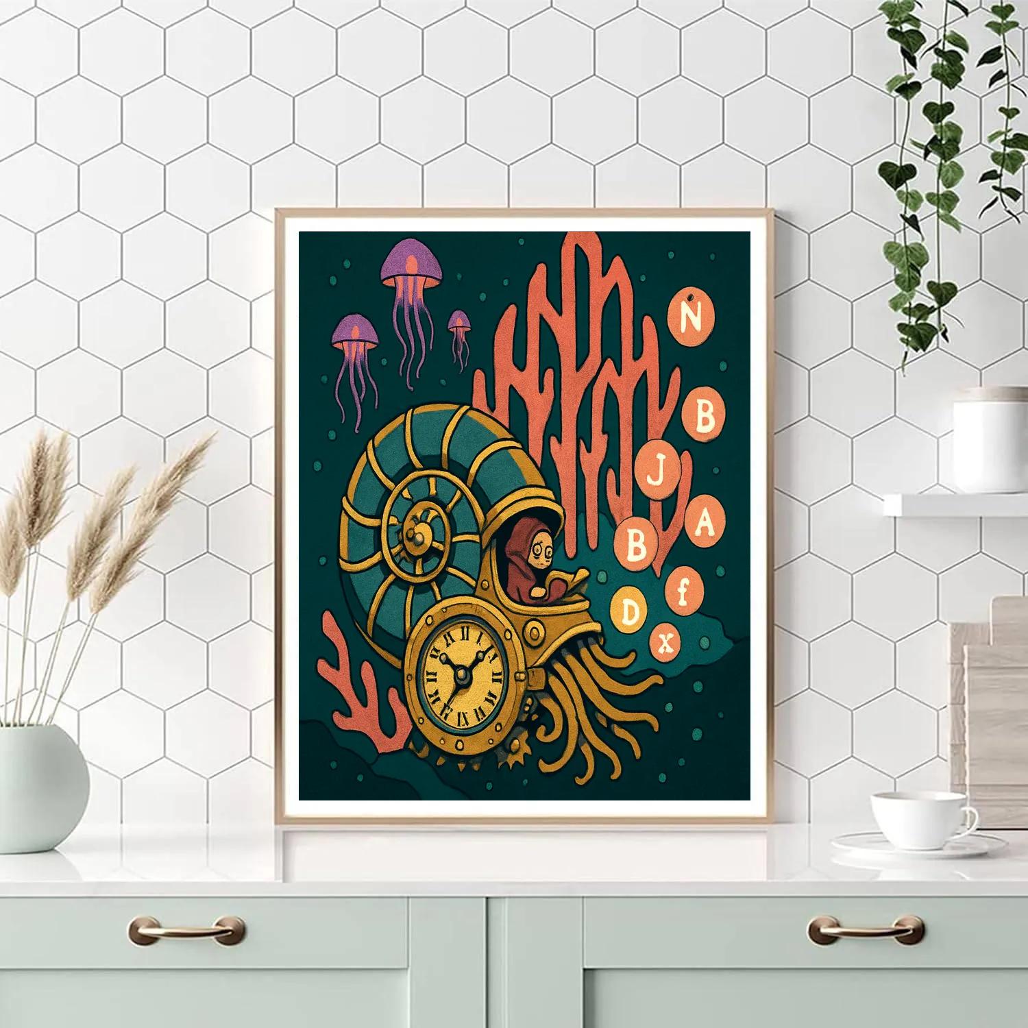 Clockwork Nautilus In Fantasy Abyss paint by color