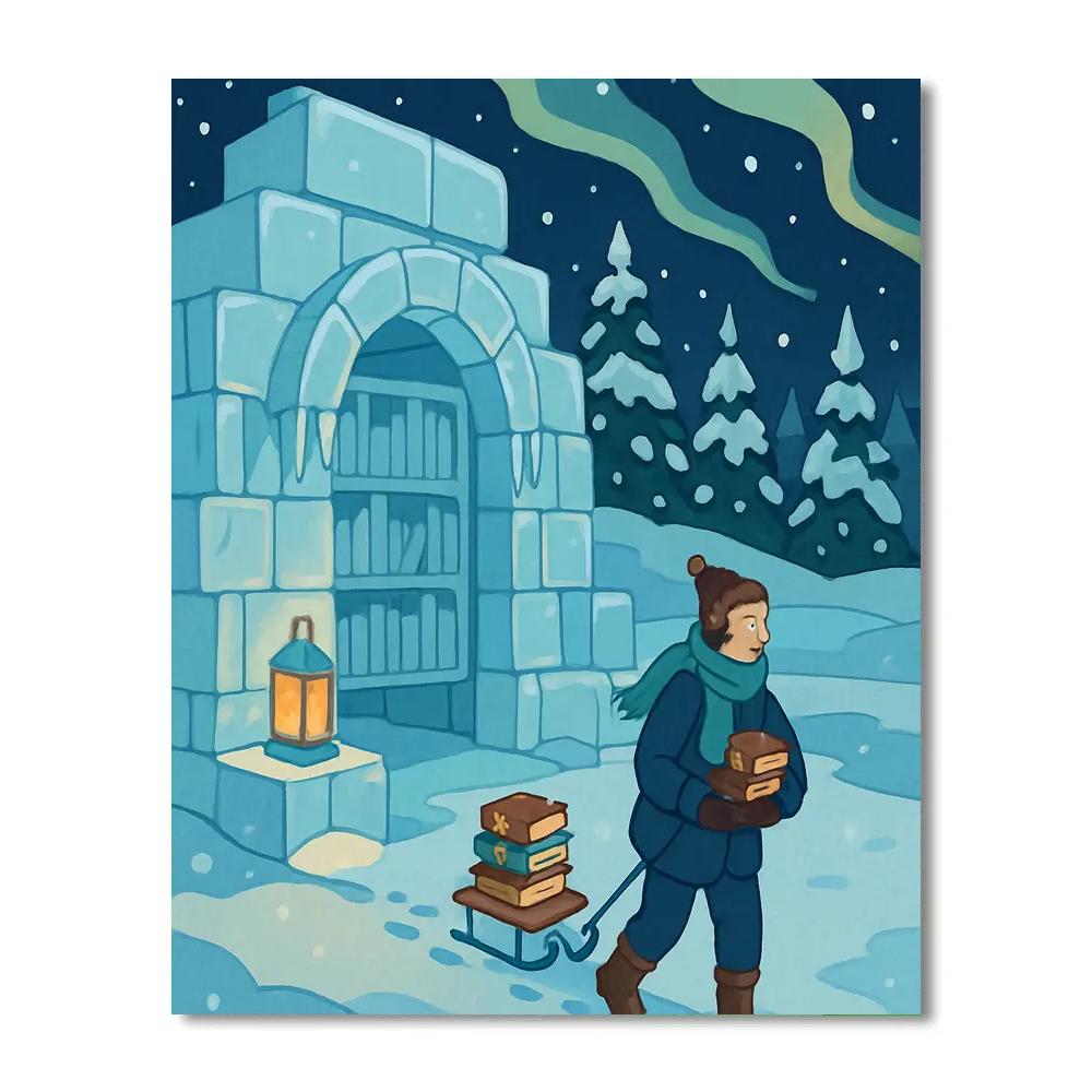 Lanternlit Ice Library In Winter Paint by numbers art