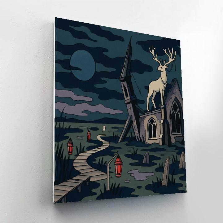 Moonlit Salt Marsh With Gothic Ruins Painting by numbers kit