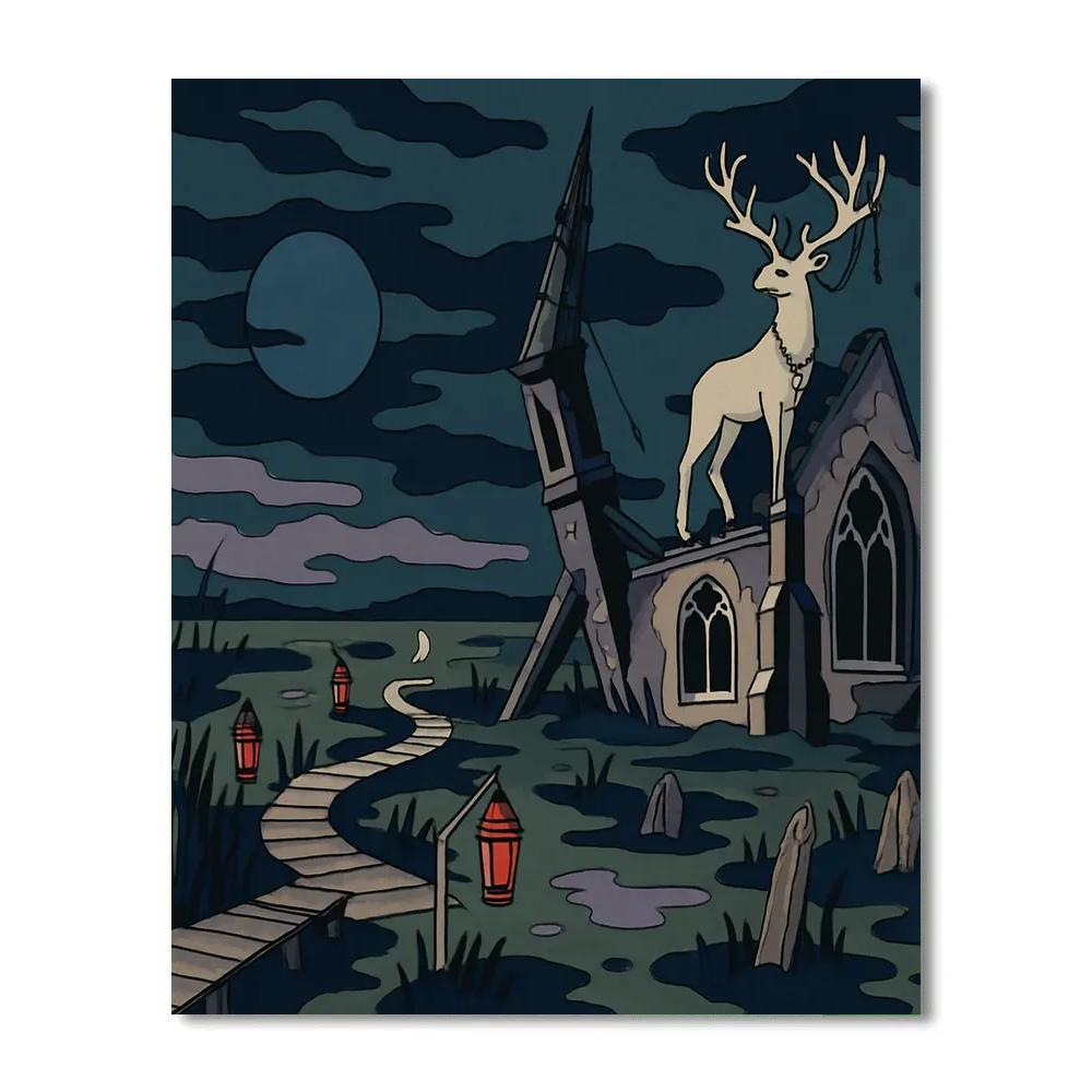 Moonlit Salt Marsh With Gothic Ruins Painting by numbers kit