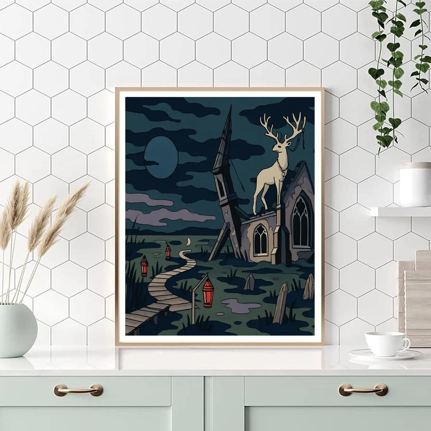 Moonlit Salt Marsh With Gothic Ruins Painting by numbers kit
