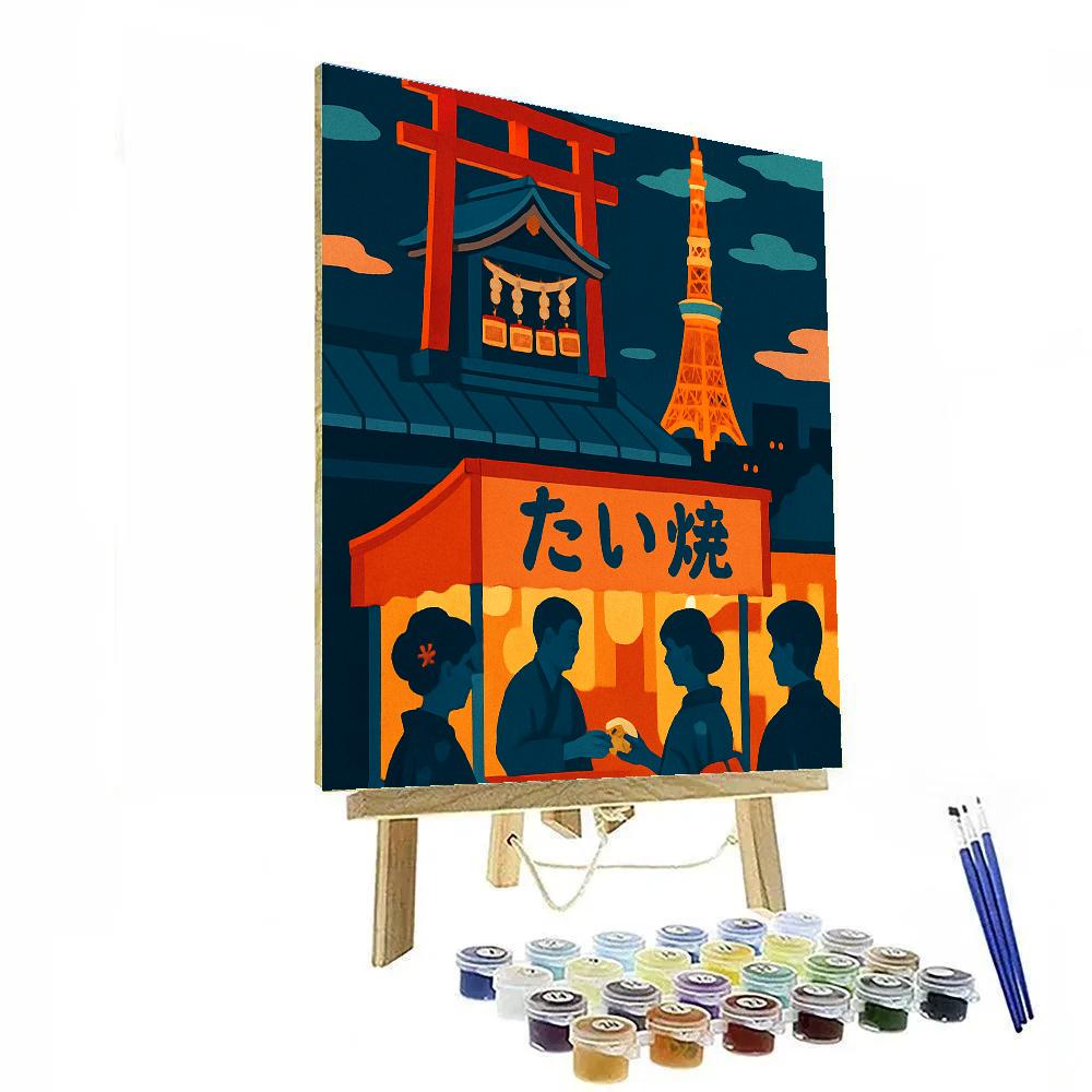 Night Market Lanterns In Japan Skyline Number painting