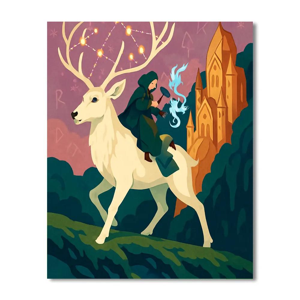 Fantasy-Crafted Lantern Stag Procession Paint by numbers art