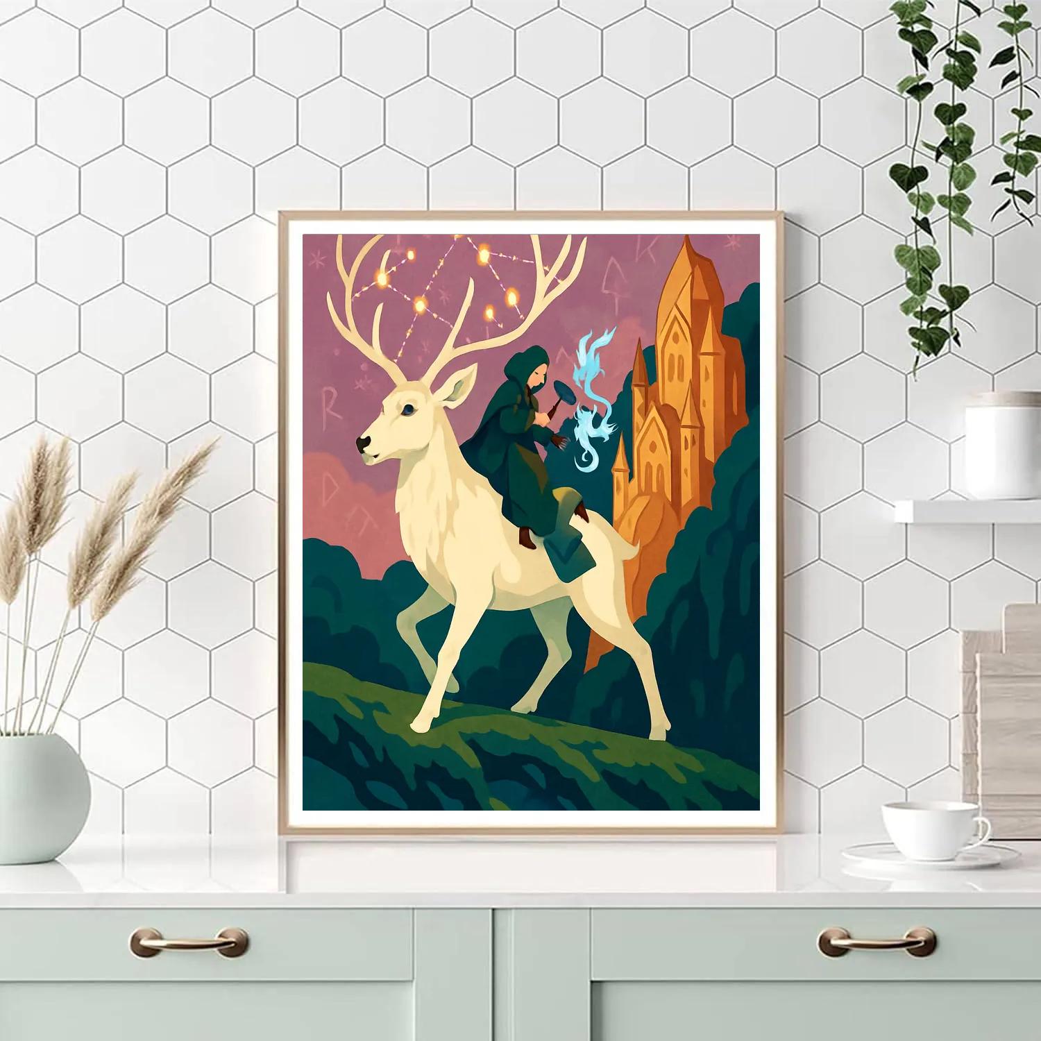 Fantasy-Crafted Lantern Stag Procession Paint by numbers art