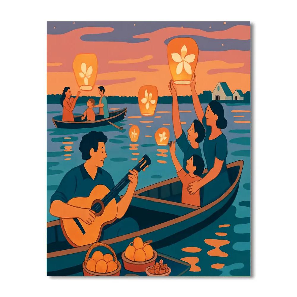 Spain Lantern Regatta At Albufera Lagoon Numbered painting kits