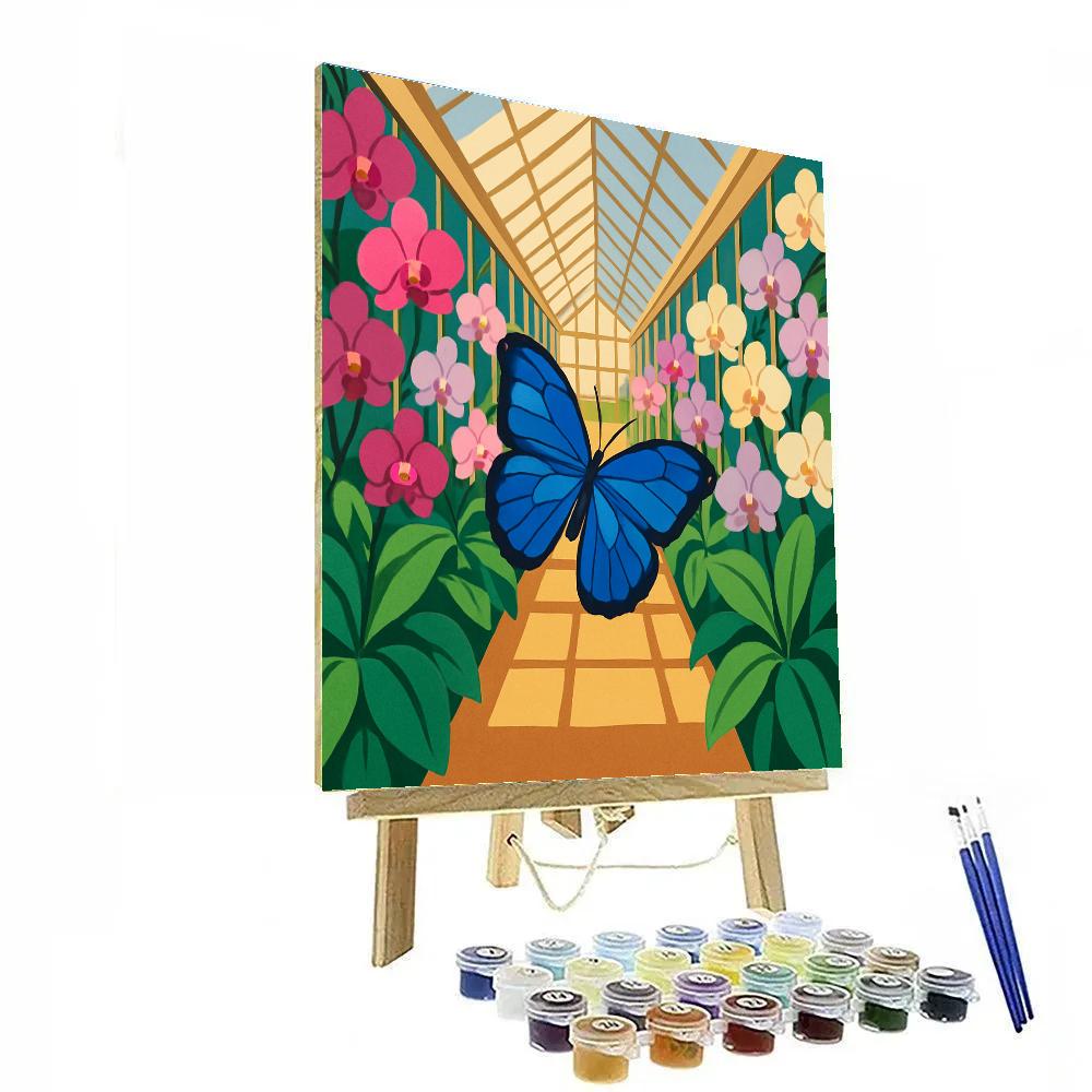 Orchid Greenhouse With Butterfly Visitor paint by color
