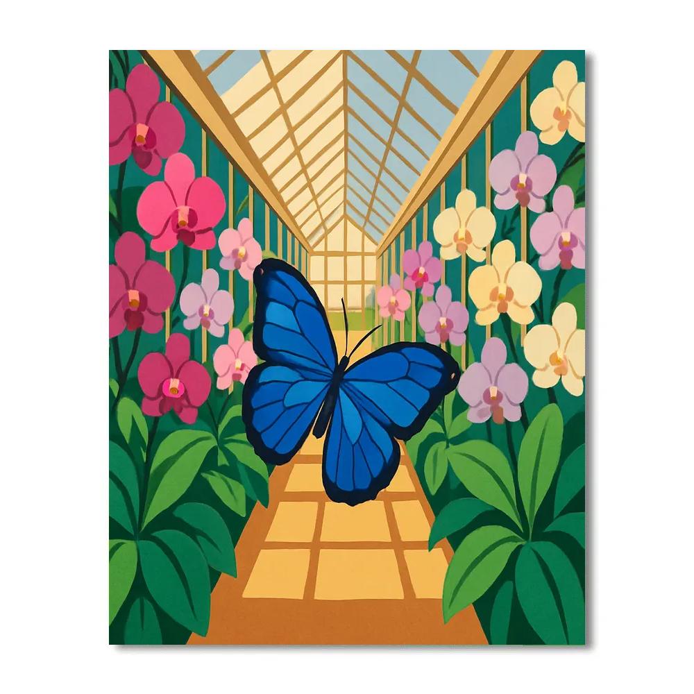 Orchid Greenhouse With Butterfly Visitor paint by color