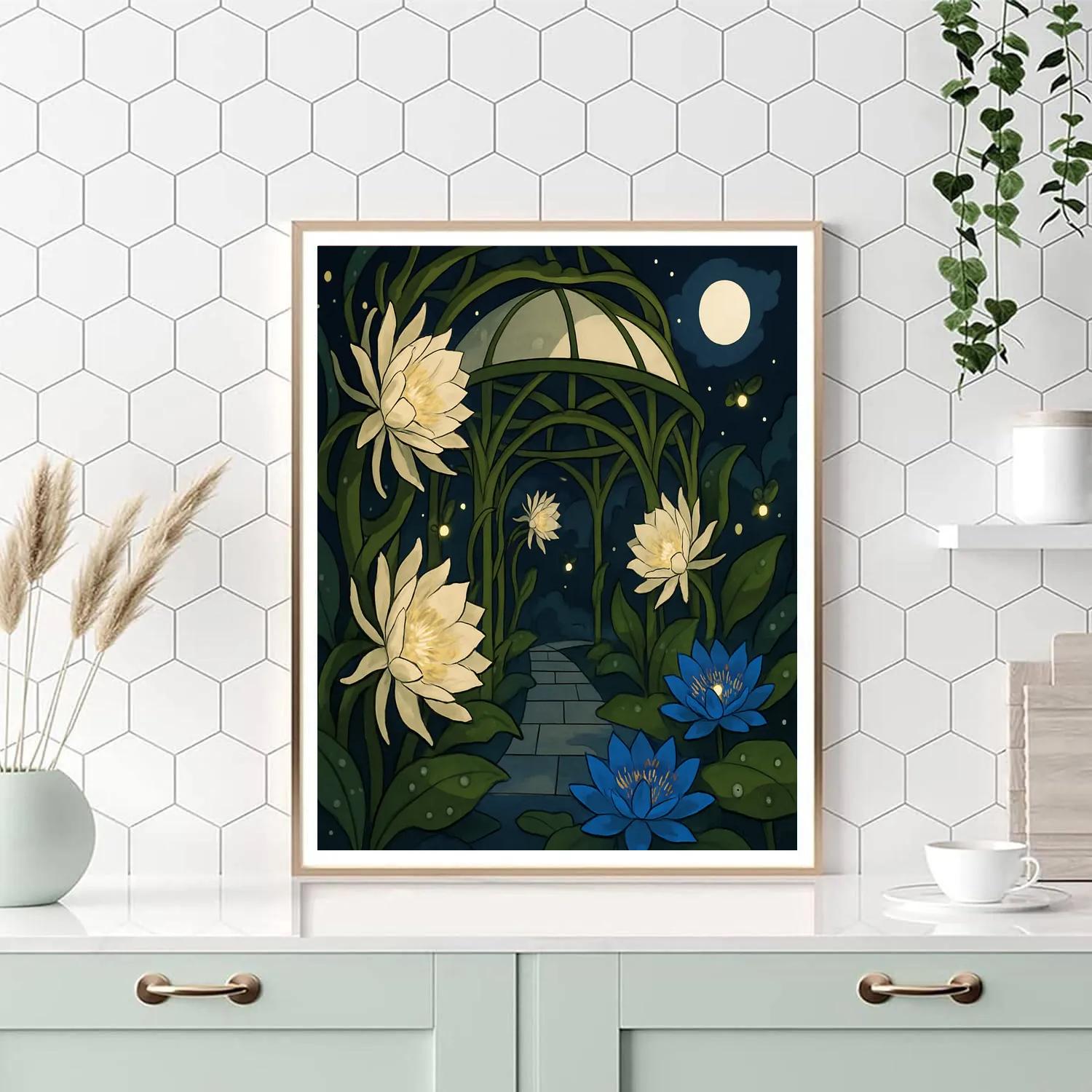 Lattice Pavilion In Midnight Floral Paint by numbers art