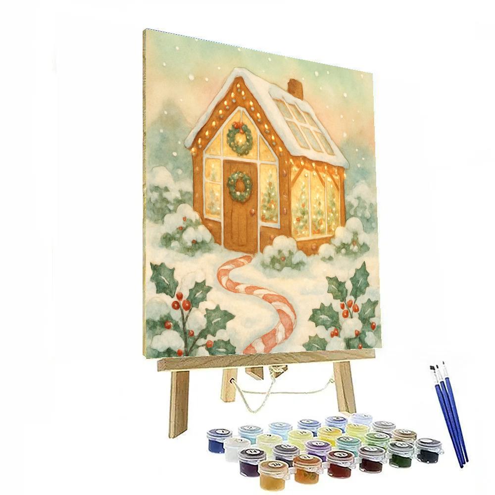 Gingerbread Greenhouse In A Snowy Garden Number painting
