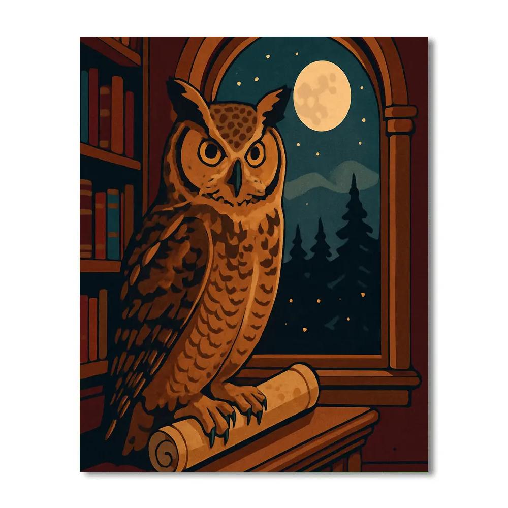 Library Window With Owl Vigil Number painting