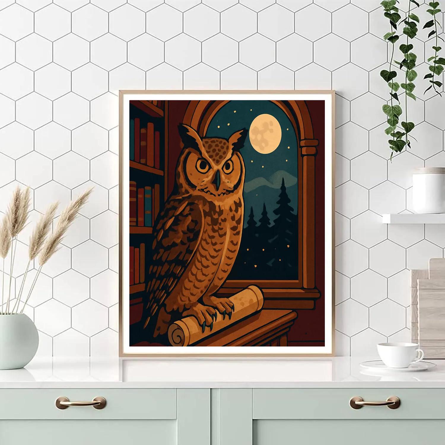 Library Window With Owl Vigil Number painting