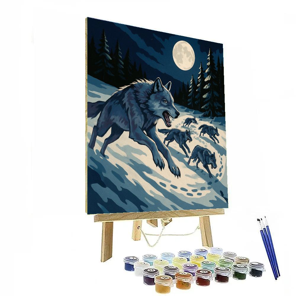Moonlit Hunt With Wolf Pack Geometry paint by color