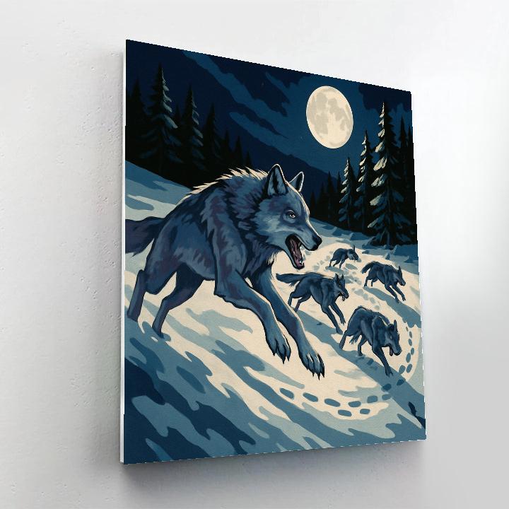 Moonlit Hunt With Wolf Pack Geometry paint by color