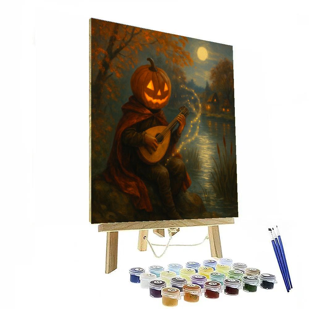 Pumpkin Headed Bard By The River Of Fireflies Number painting