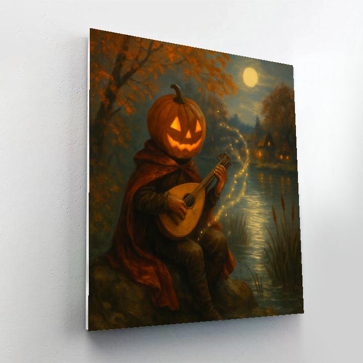 Pumpkin Headed Bard By The River Of Fireflies Number painting