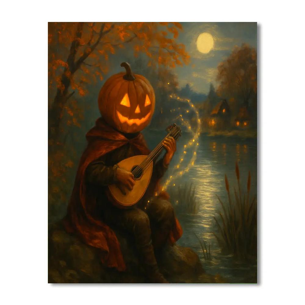 Pumpkin Headed Bard By The River Of Fireflies Number painting