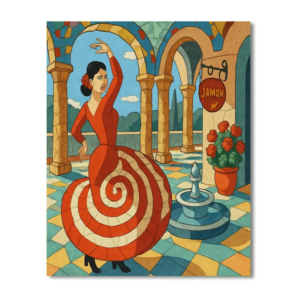 Courtyard Shadows In Spain Mosaic Pavilion Paint by numbers kits