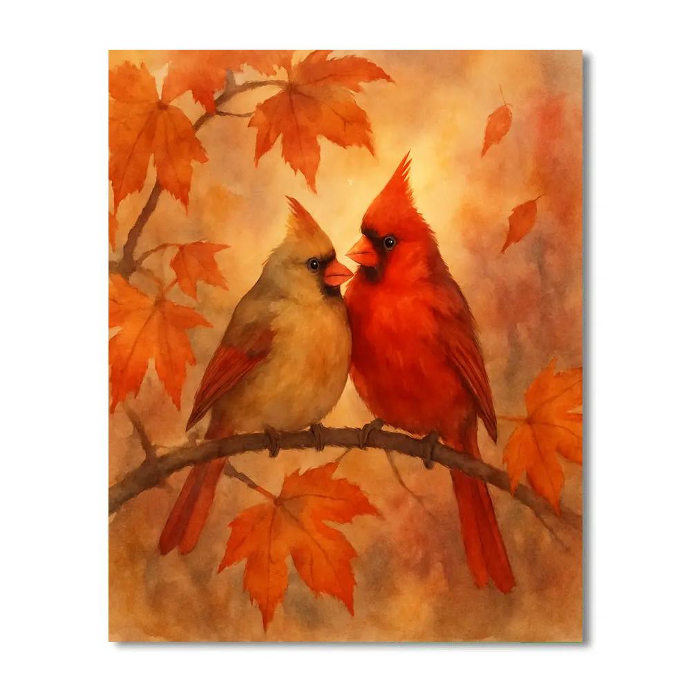 Autumn Hearth Cardinals In Maple Boughs Paint by numbers art
