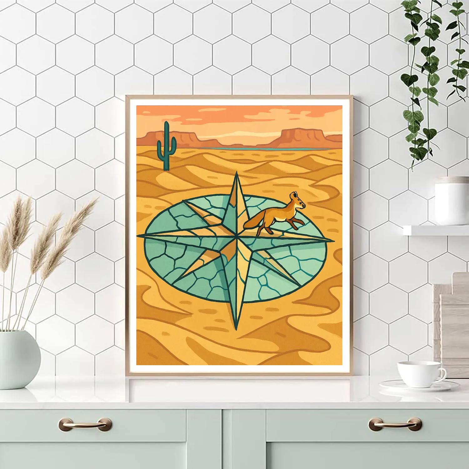 Compass Rose Over Desert Glass Dunes paint by number