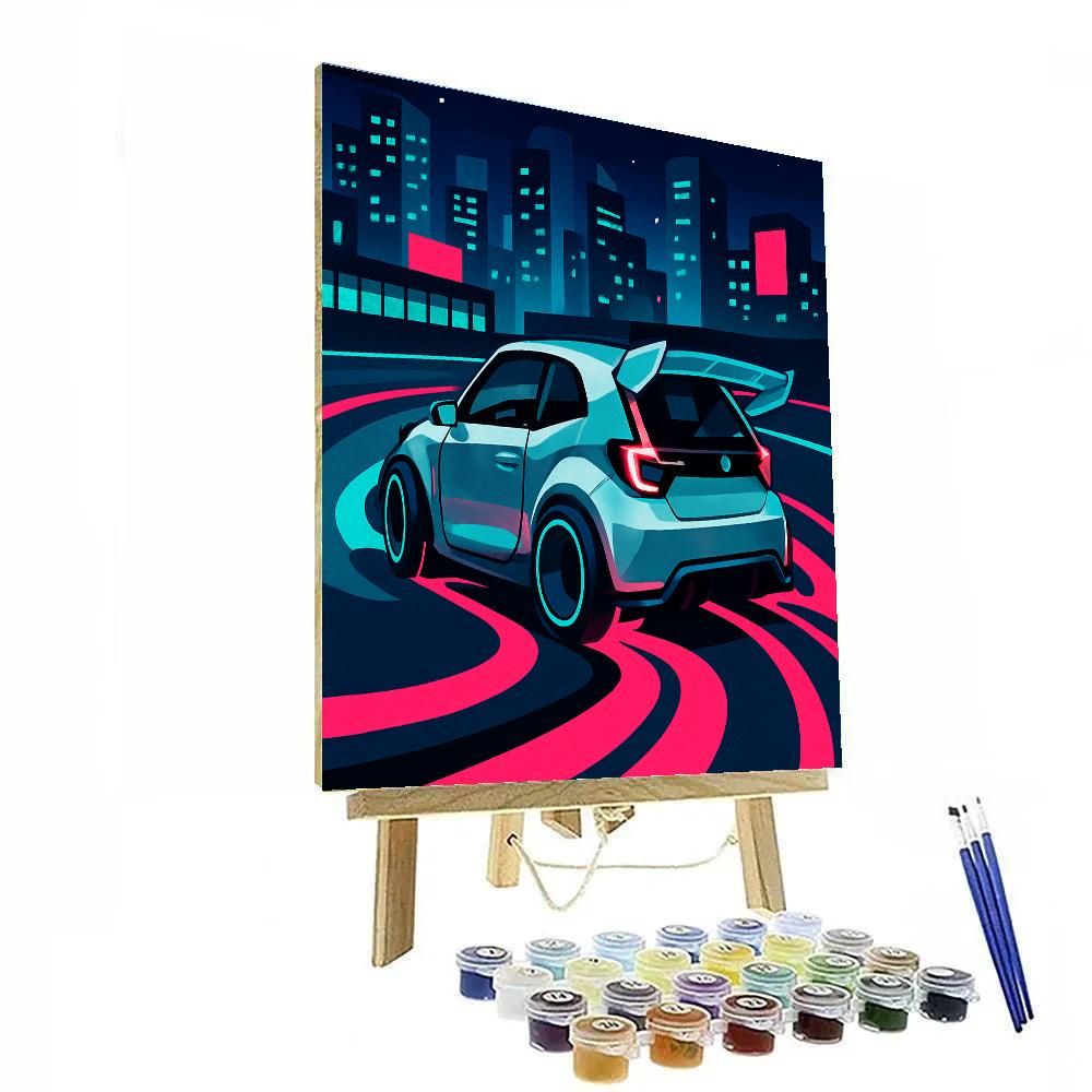 Neon Circuit Drift Cars Paint by numbers kits