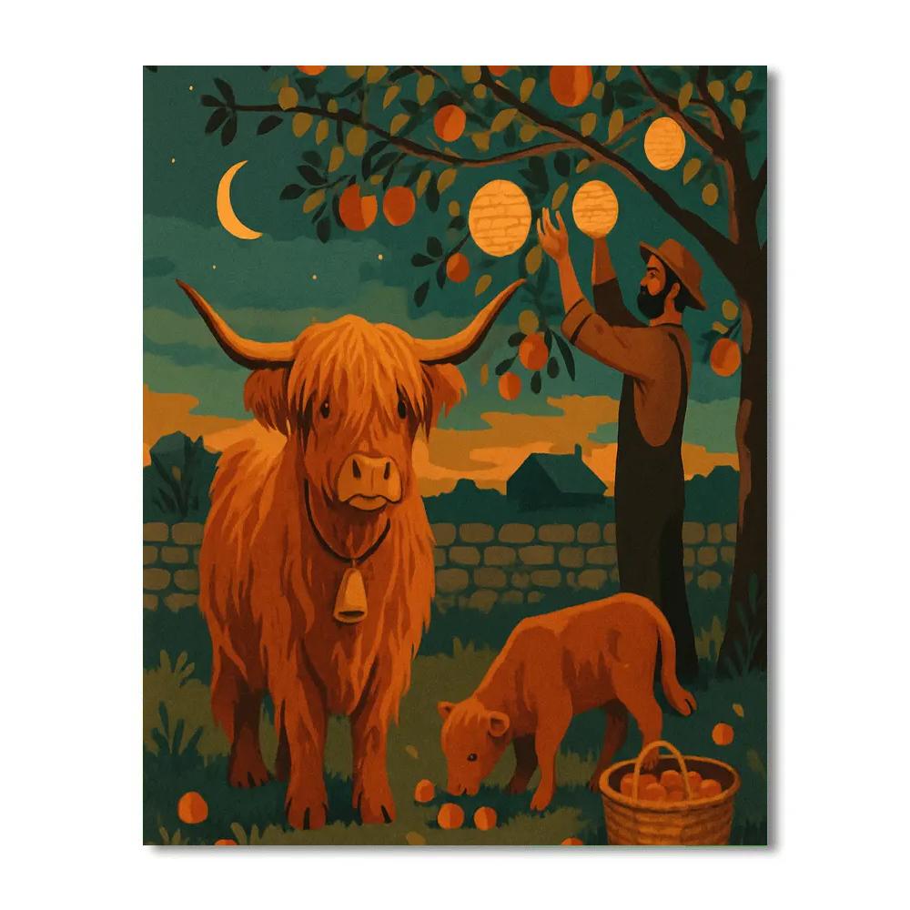 Lantern Lit Cow Orchard Watch Numbered painting kits