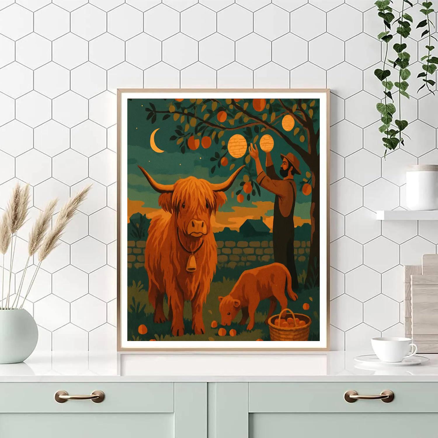 Lantern Lit Cow Orchard Watch Numbered painting kits