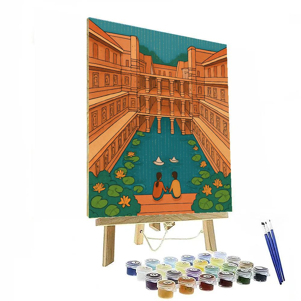 Monsoon Stepwell Serenade In India paint by color
