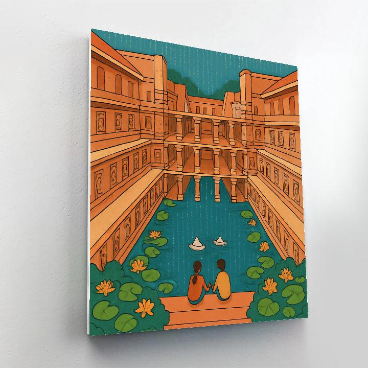 Monsoon Stepwell Serenade In India paint by color