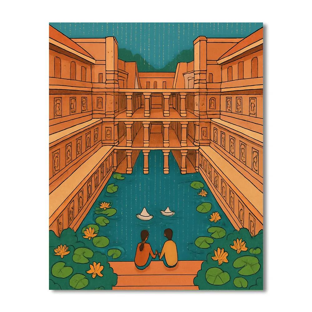 Monsoon Stepwell Serenade In India paint by color