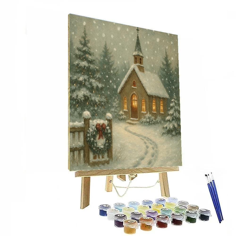 Quiet Chapel Under Falling Silver Snow paint by numbers