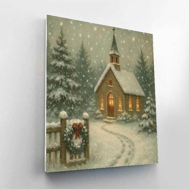 Quiet Chapel Under Falling Silver Snow paint by numbers
