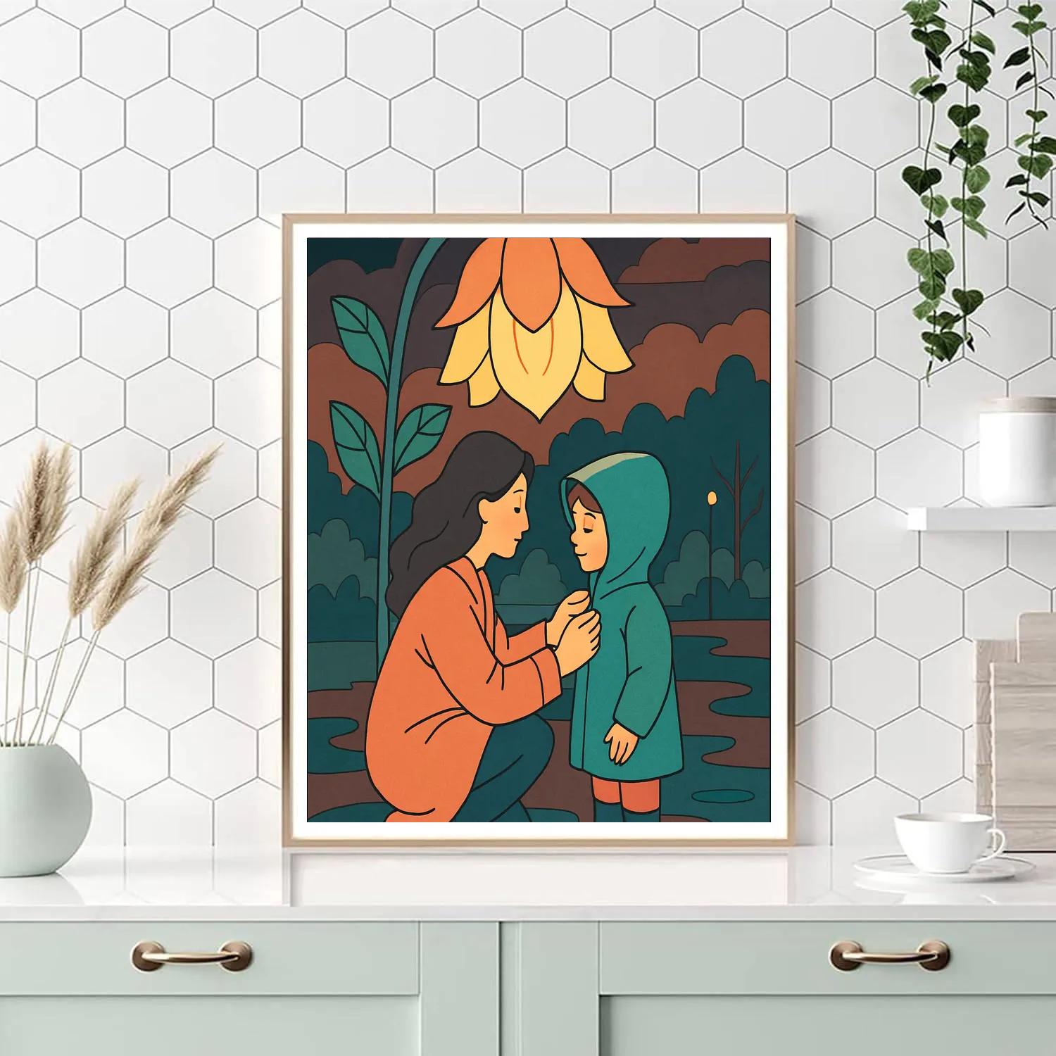 Mother Lantern Garden Embrace Numbered painting kits