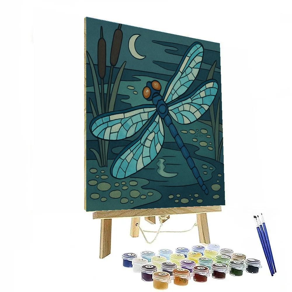 Moonlit Marsh Dragonfly Lattice Painting by numbers kit