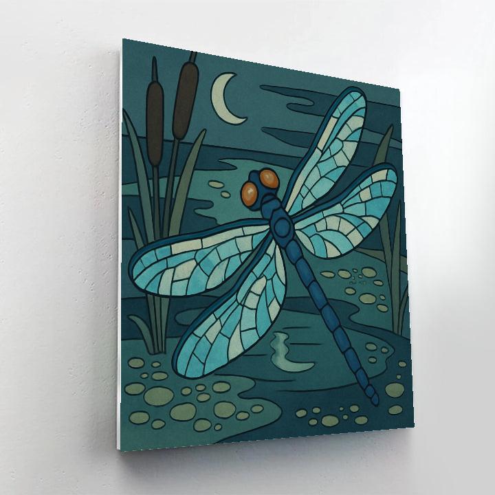 Moonlit Marsh Dragonfly Lattice Painting by numbers kit