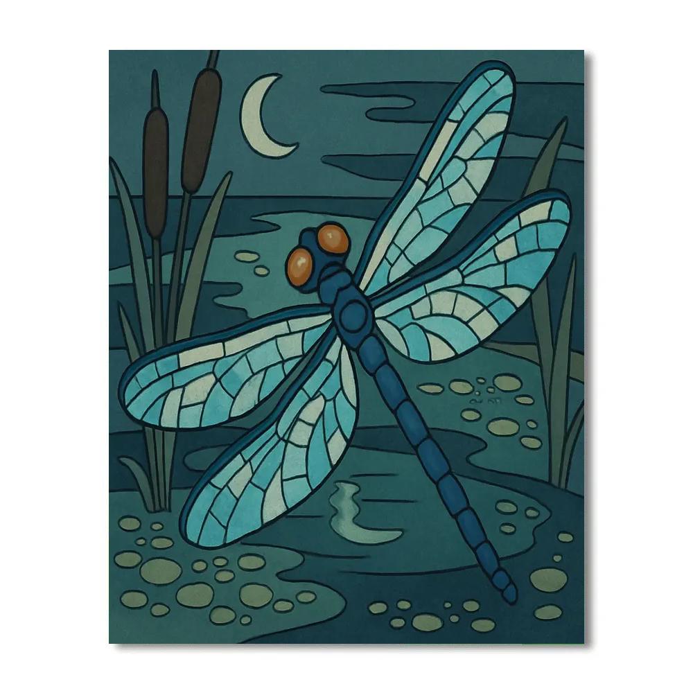 Moonlit Marsh Dragonfly Lattice Painting by numbers kit