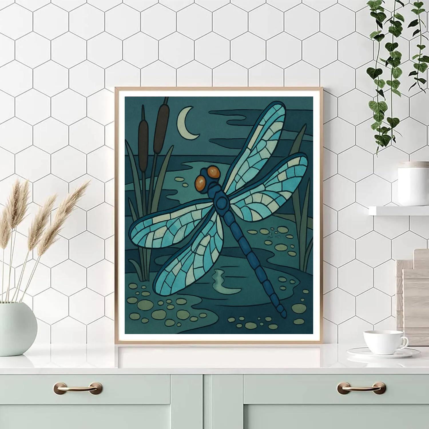 Moonlit Marsh Dragonfly Lattice Painting by numbers kit