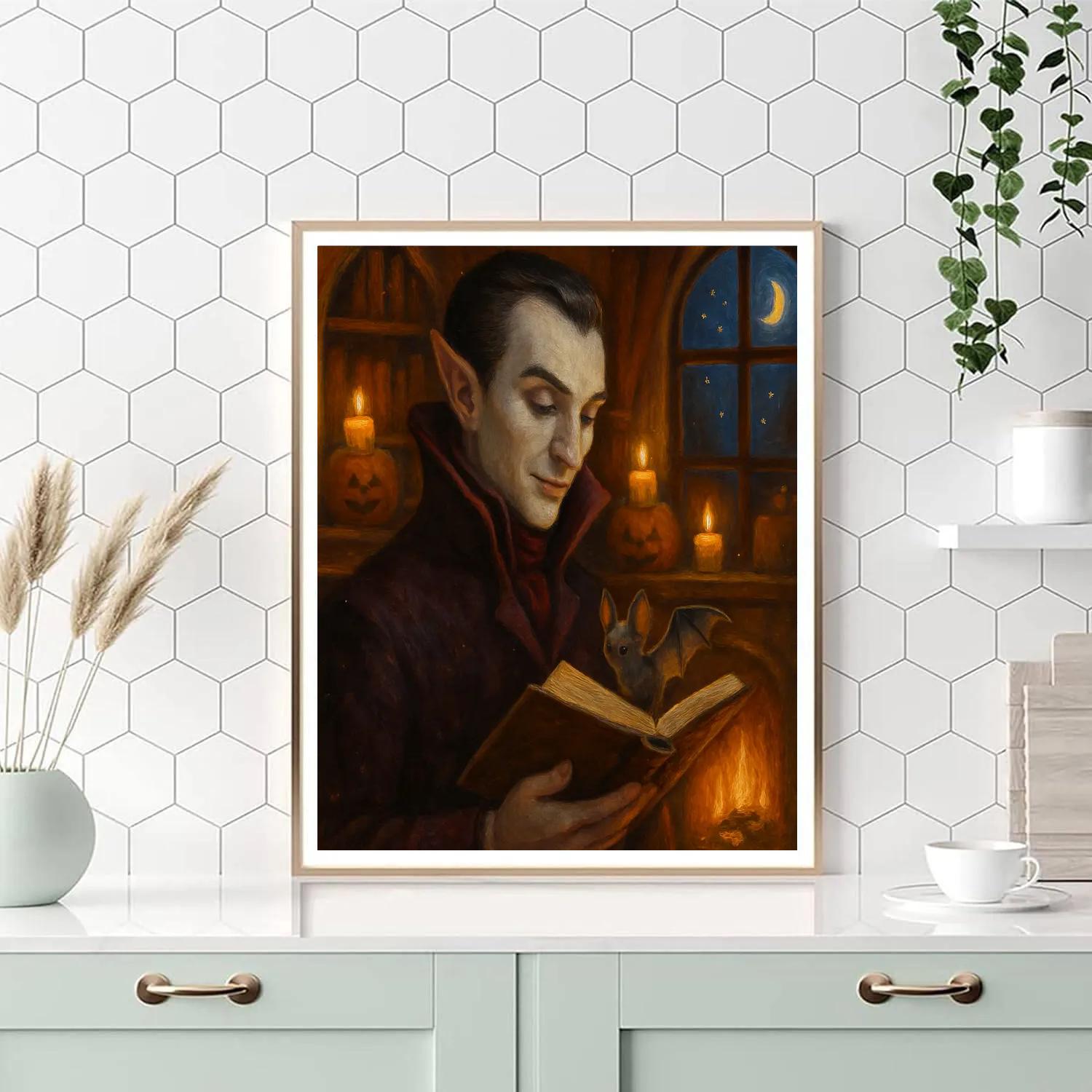 Candlelit Library Of The Friendly Vampire Scholar Paint by numbers kits