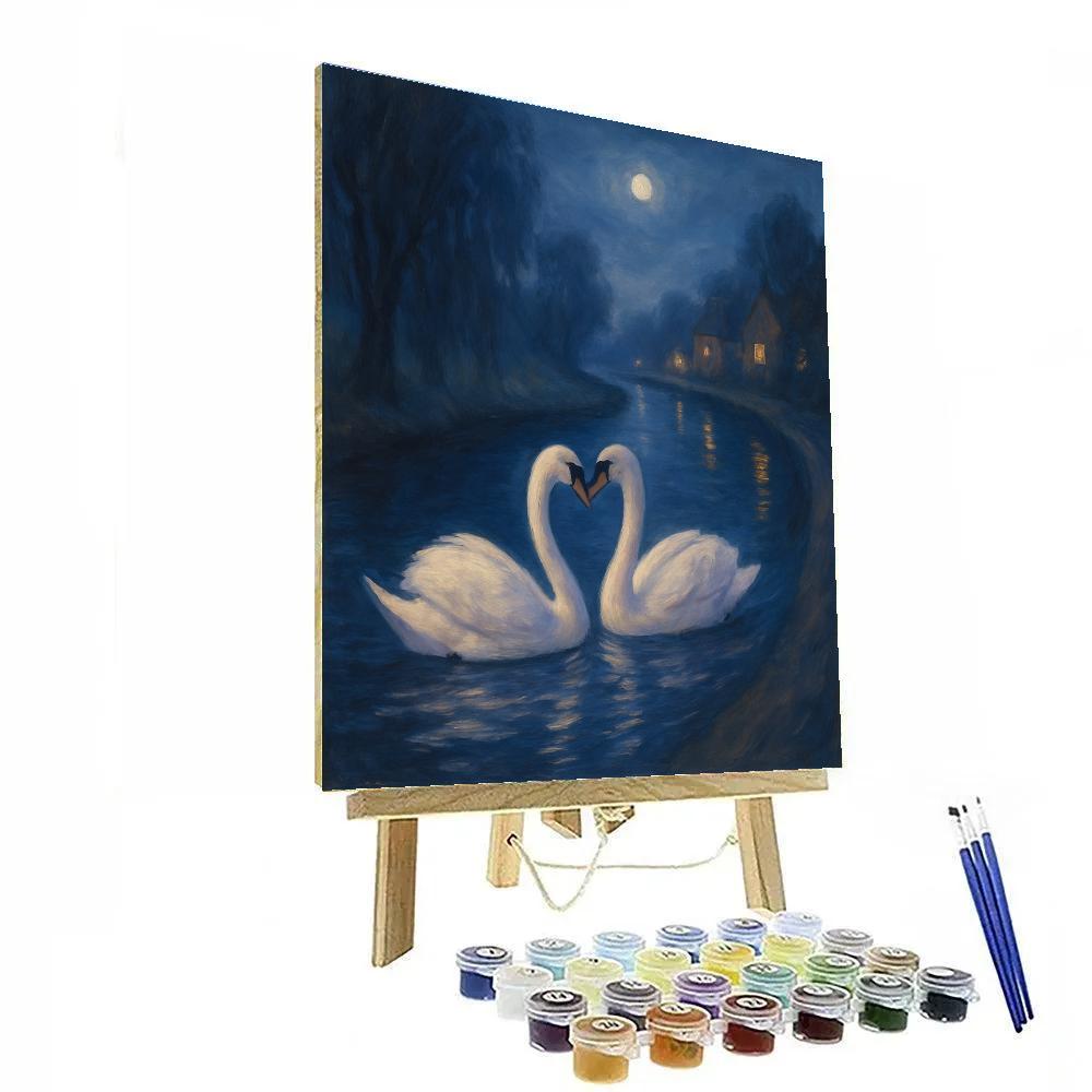Moonlit Swans On The Quiet Canal Bend Paint by numbers kits
