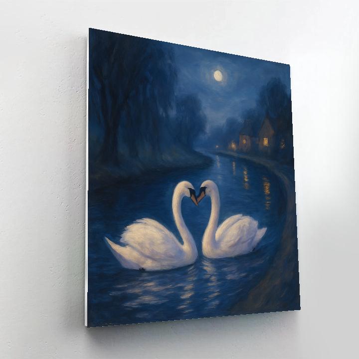 Moonlit Swans On The Quiet Canal Bend Paint by numbers kits