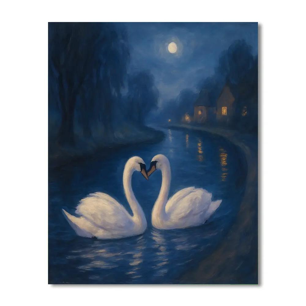 Moonlit Swans On The Quiet Canal Bend Paint by numbers kits