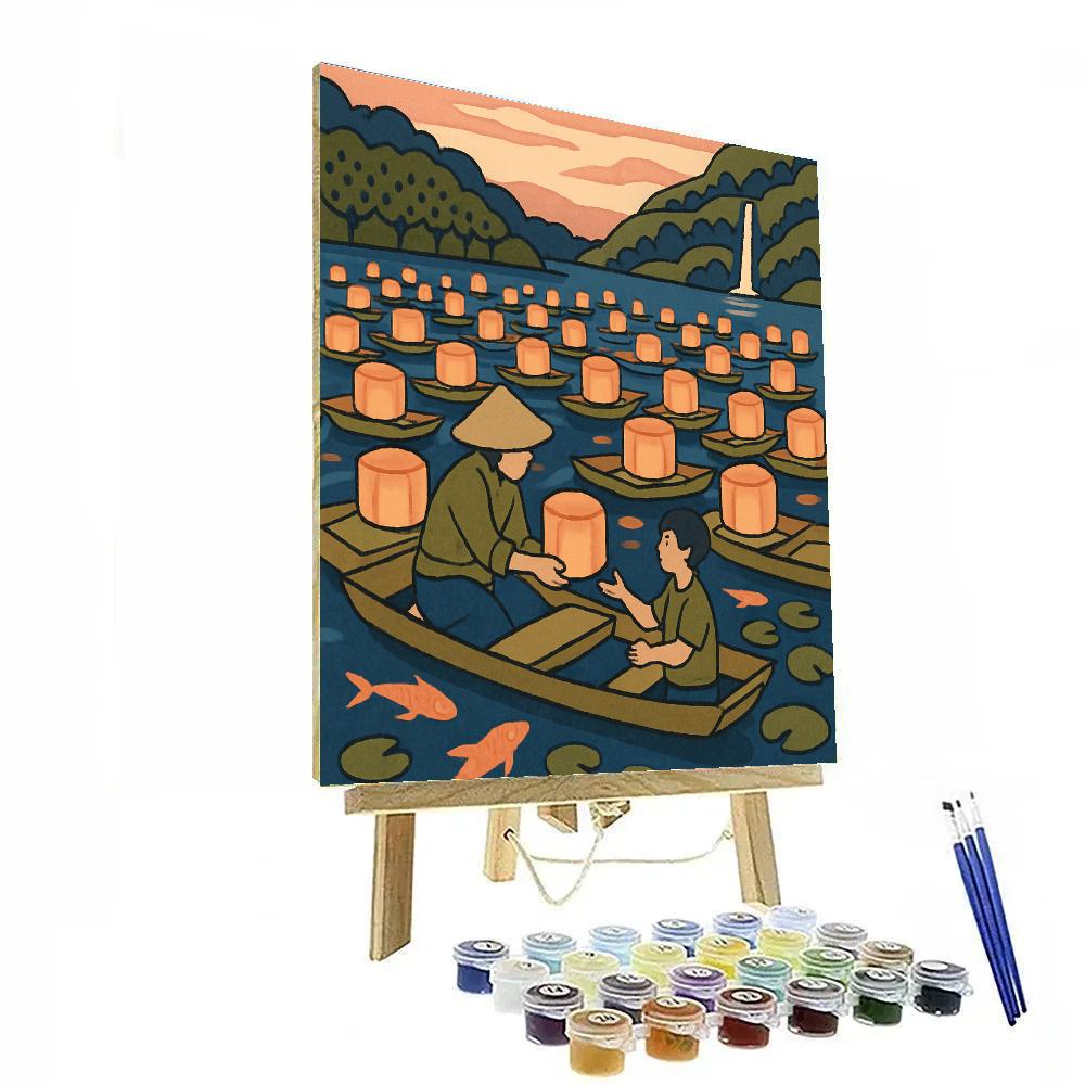 Lake Lantern Market Reflection Paint by numbers kits