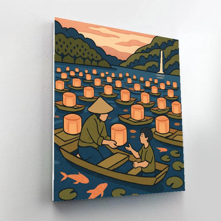 Lake Lantern Market Reflection Paint by numbers kits