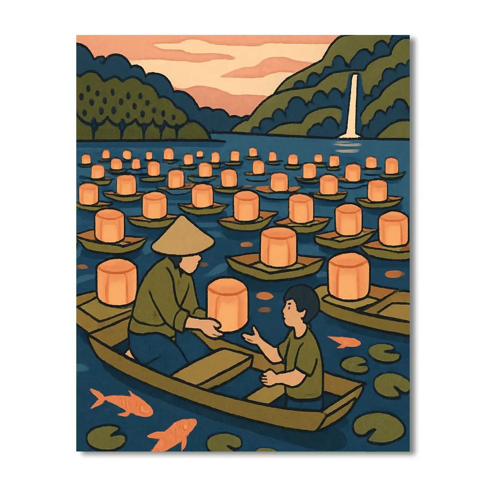 Lake Lantern Market Reflection Paint by numbers kits