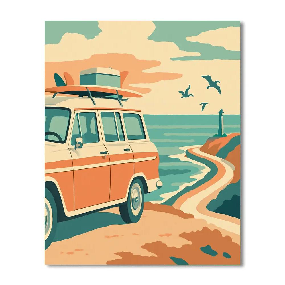 Coastal Overlook Road Trip With Cars Paint by numbers art