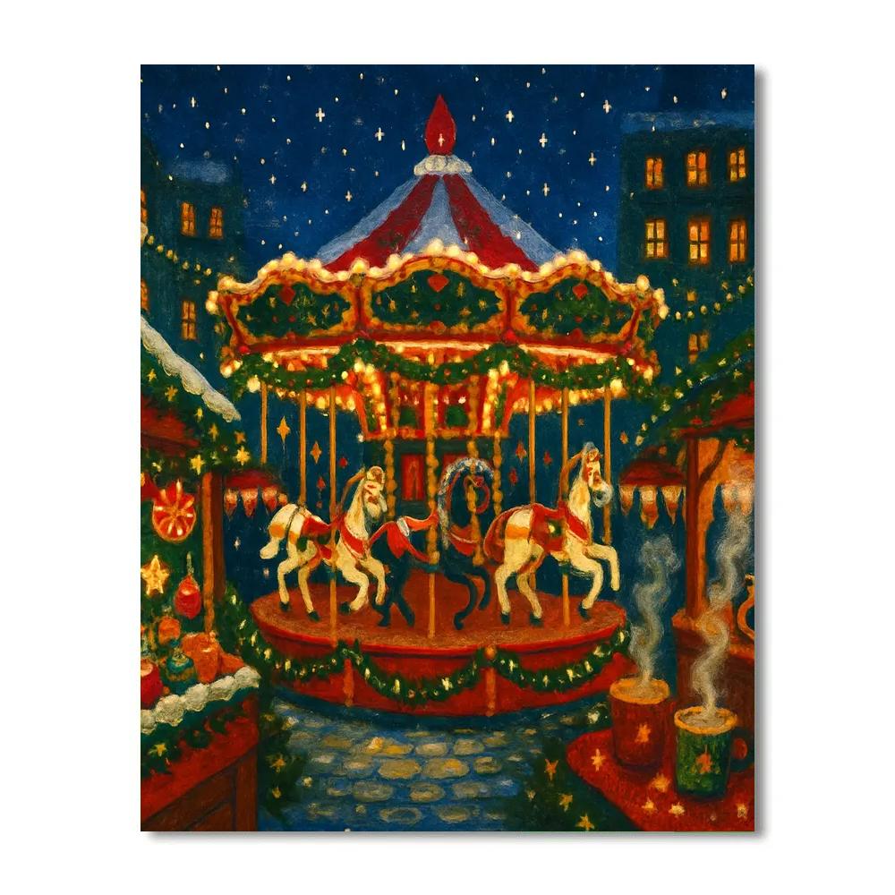 Holiday Market Carousel In The Frosty Square paint by number