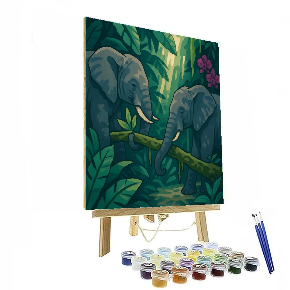 Rainforest Canopy With Elephant Guardians Painting by numbers kit
