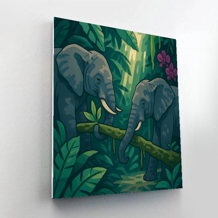 Rainforest Canopy With Elephant Guardians Painting by numbers kit