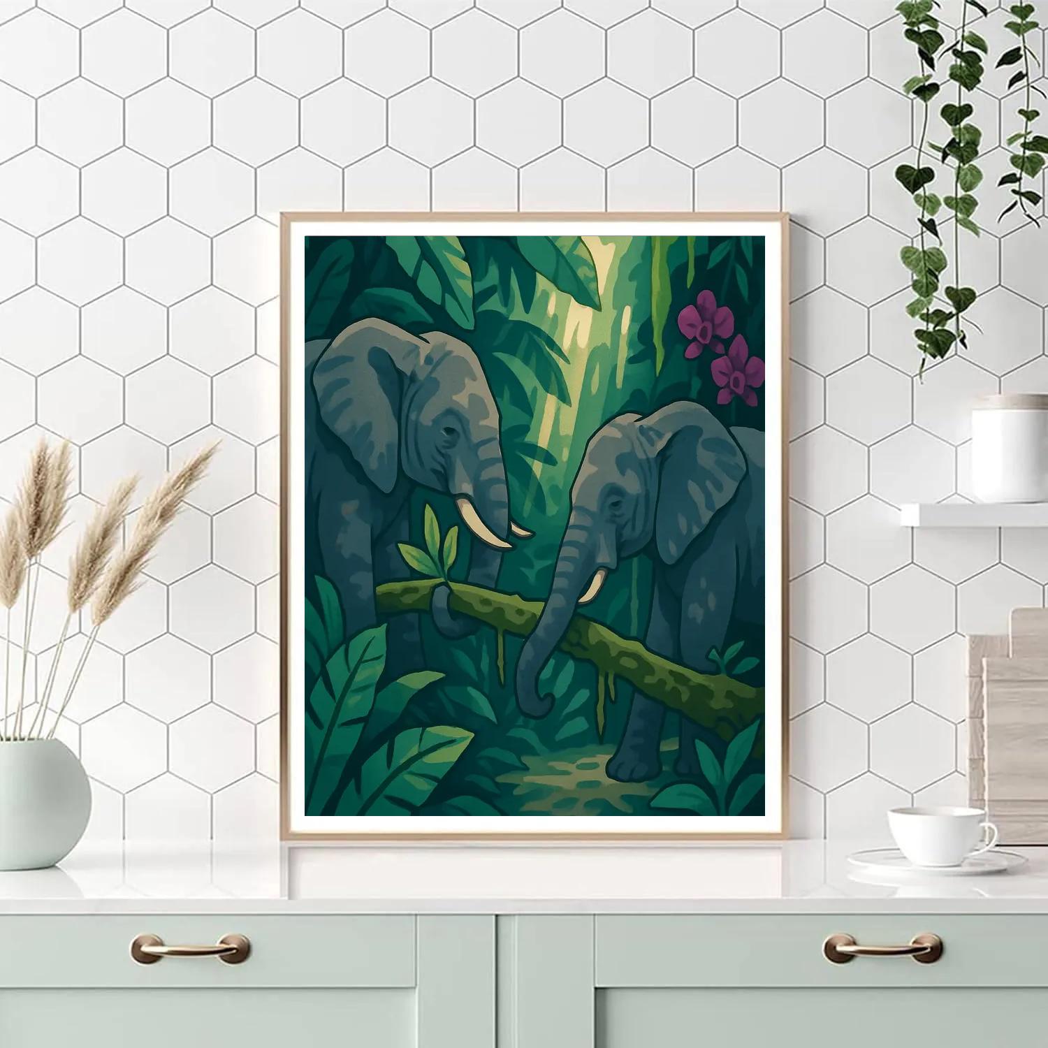 Rainforest Canopy With Elephant Guardians Painting by numbers kit
