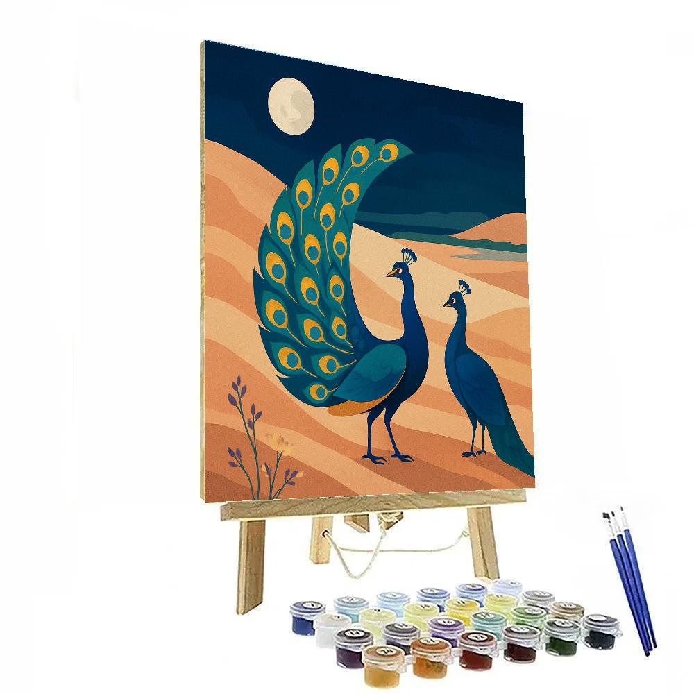 Moonlit Dunes With Peacock Courtship Painting by numbers kit